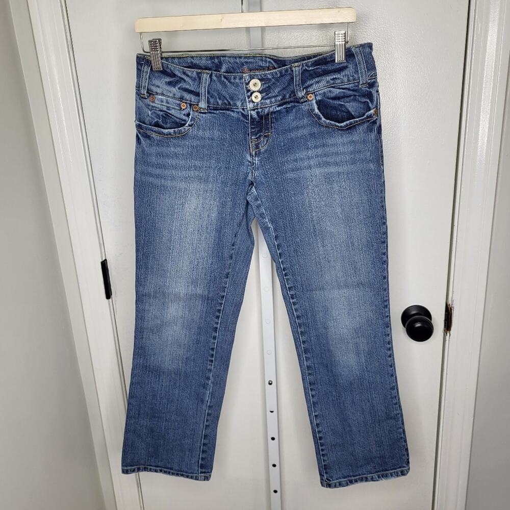 American Eagle Vintage Early 00s Y2k Straight Leg Cropped Jeans Medium Wash 8